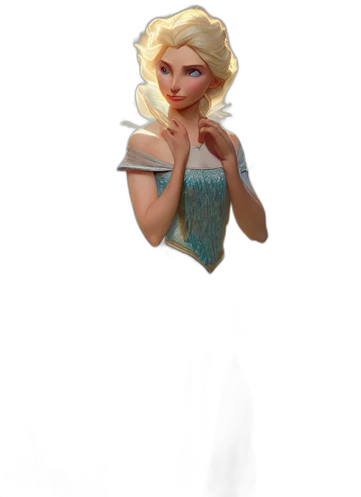 dress, crown, staff, face, 3d render, concept art, fantasy art, cartoon transparent PNG cut-out