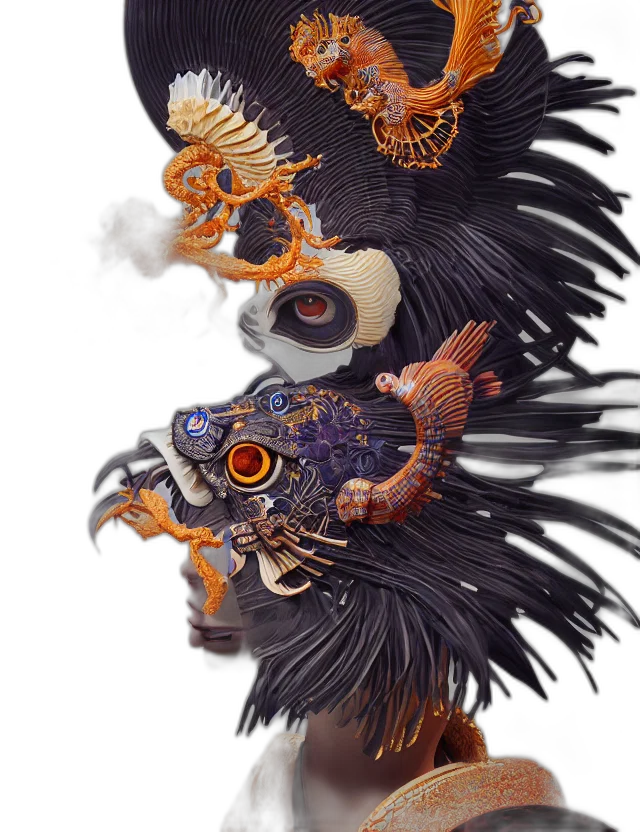 mask, dragon, creature, animal, fantasy art, concept art, photorealistic, 3d render transparent PNG cut-out