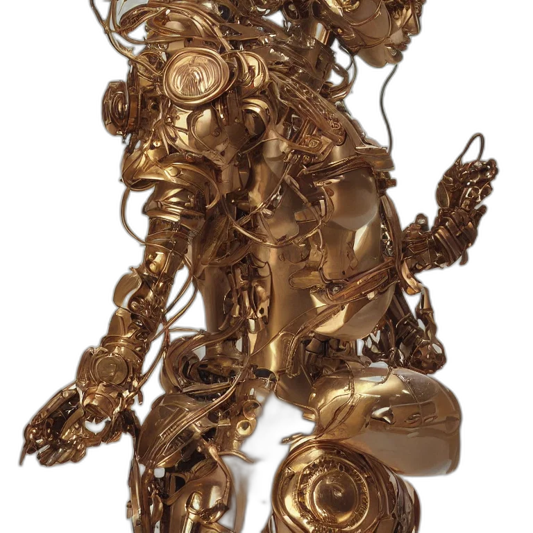 jewelry, staff, crown, robot, 3d render, concept art, golden, octane transparent PNG cut-out