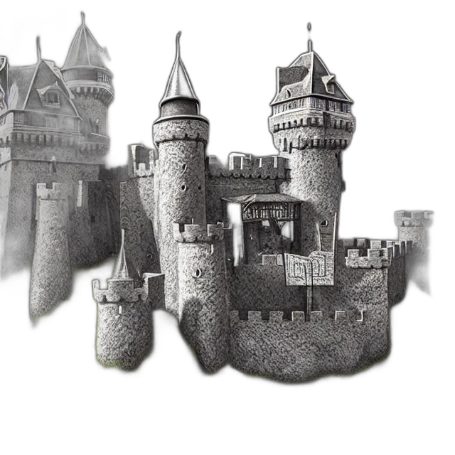 crown, building, concept art, fantasy art, 3d render, photorealistic, fog, monochrome transparent PNG cut-out