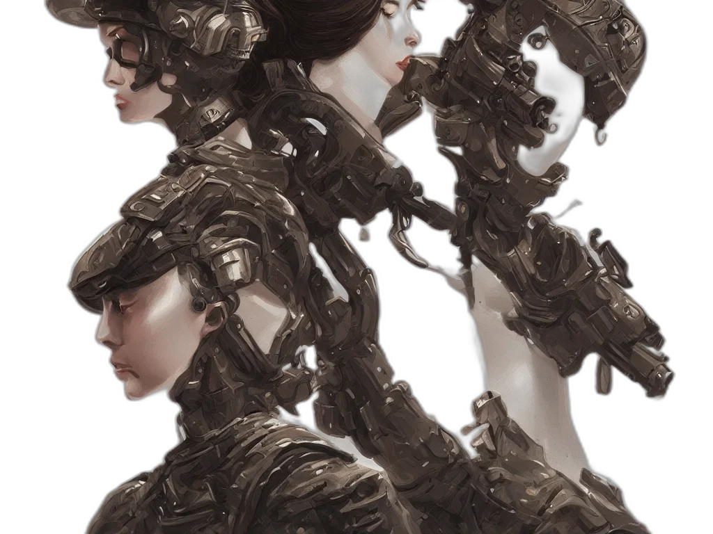 robot, concept art, cyberpunk, fantasy art, 3d render, dark, woman, army transparent PNG cut-out