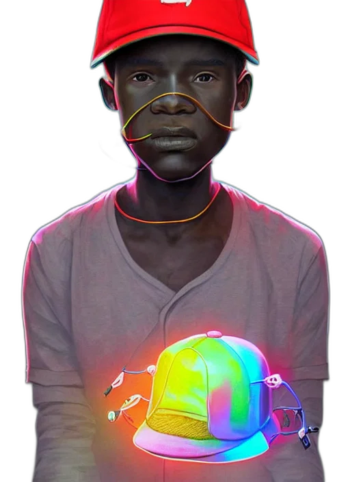 face, mask, hat, staff, concept art, photorealistic, 3d render, cyberpunk transparent PNG cut-out