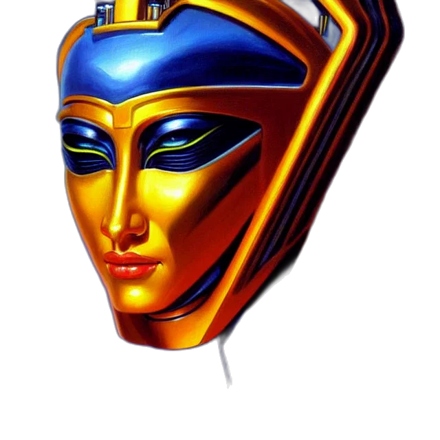 mask, jewelry, crown, face, concept art, vaporwave, 3d render, fantasy art transparent PNG cut-out