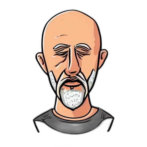 face, staff, cartoon, comic book art, concept art, photorealistic, bald, man transparent PNG cut-out