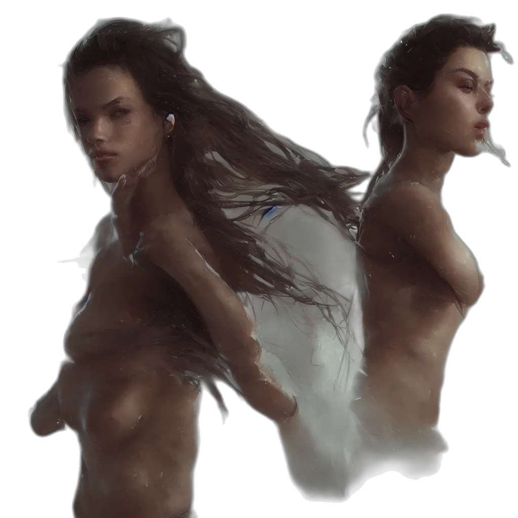 dress, hair, concept art, fantasy art, photorealistic, oil painting, fog, underwater transparent PNG cut-out