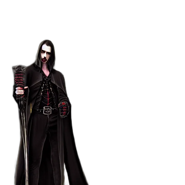 staff, mask, jacket, weapon, concept art, fantasy art, comic book art, 3d render transparent PNG cut-out