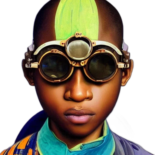face, mask, robot, staff, photorealistic, concept art, cyberpunk, colourful transparent PNG cut-out