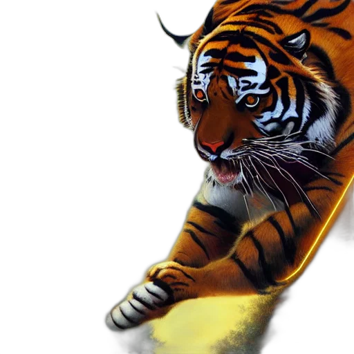 animal, photorealistic, oil painting, concept art, fantasy art, tiger, made, electricity transparent PNG cut-out