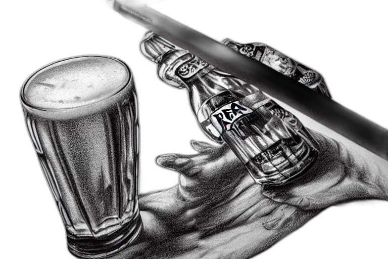 bottle, weapon, pencil sketch, photorealistic, fantasy art, concept art, beer, fantasy transparent PNG cut-out