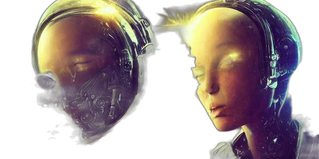 robot, mask, face, concept art, cyberpunk, 3d render, photorealistic, outer space transparent PNG cut-out