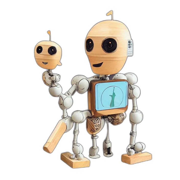 robot, concept art, 3d render, art, cute, funny, figurine, wooden transparent PNG cut-out