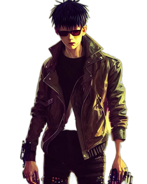 jacket, cyberpunk, concept art, photorealistic, comic book art, dark, green, golden transparent PNG cut-out