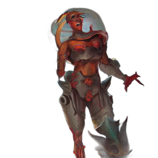 robot, concept art, fantasy art, 3d render, comic book art, outer space, red, earth tones transparent PNG cut-out