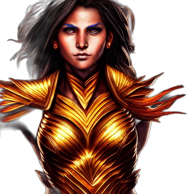 fantasy art, comic book art, concept art, pixel art, golden, phoenix, warrior, artgerm transparent PNG cut-out