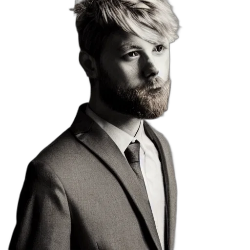 staff, jacket, face, hair, photorealistic, cartoon, concept art, monochrome transparent PNG cut-out