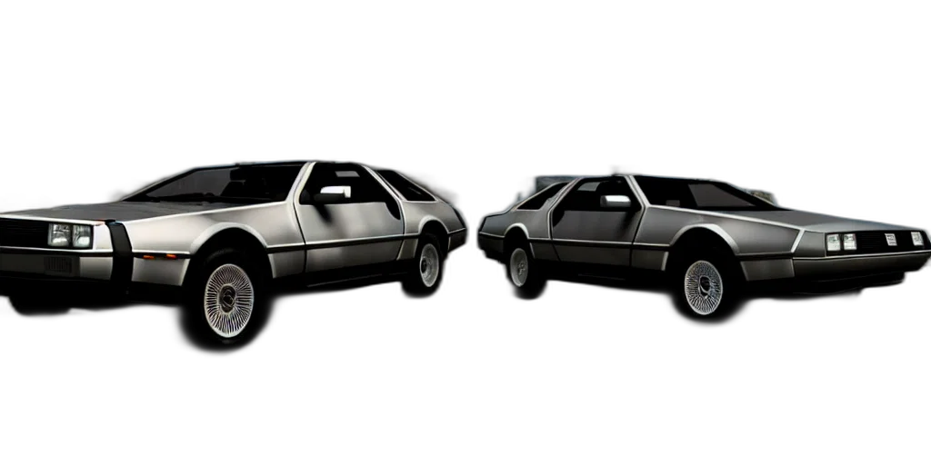 car, 3d render, concept art, photorealistic, dmc, delorean, skyrim transparent PNG cut-out