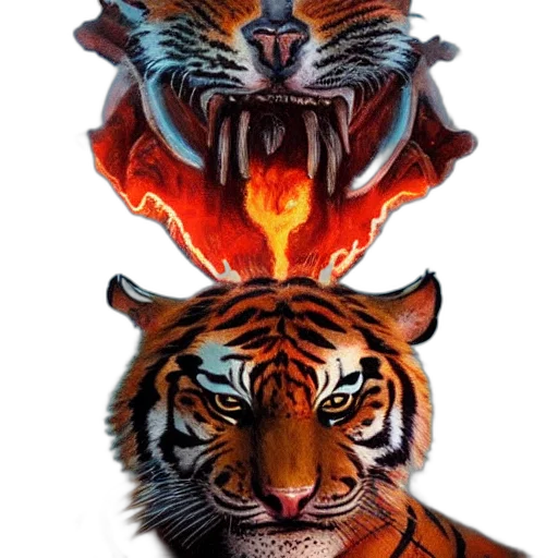 animal, concept art, fantasy art, comic book art, photorealistic, fire, red, two transparent PNG cut-out