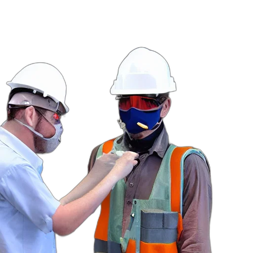 mask, staff, robot, man, dressed, construction, clothes, next transparent PNG cut-out
