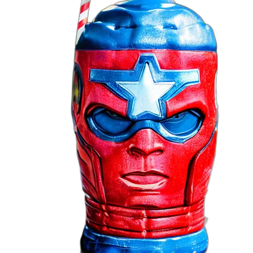mask, bottle, comic book art, closeup, photorealistic, photograph, glossy, captain transparent PNG cut-out