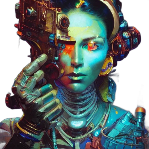robot, face, jewelry, mask, cyberpunk, concept art, comic book art, fantasy art transparent PNG cut-out