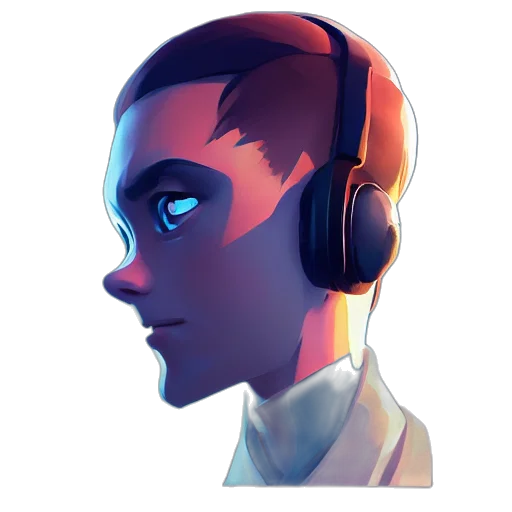 robot, face, staff, mask, concept art, cyberpunk, cartoon, comic book art transparent PNG cut-out