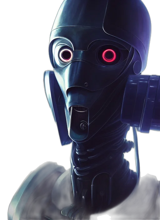 robot, face, staff, mask, concept art, cyberpunk, 3d render, comic book art transparent PNG cut-out
