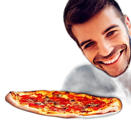 food, face, photorealistic, cartoon, 3d render, happy, man, eating transparent PNG cut-out