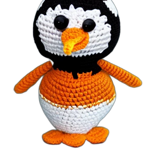 pixel art, 3d render, monochrome, crocheted, penguin, doll transparent PNG cut-out