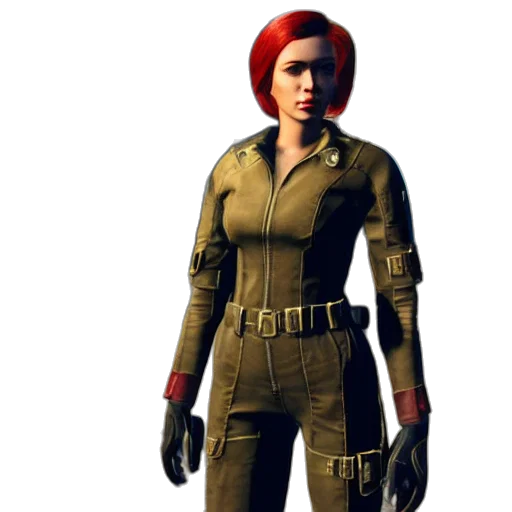 jacket, staff, concept art, 3d render, comic book art, cyberpunk, earth tones, natasha transparent PNG cut-out