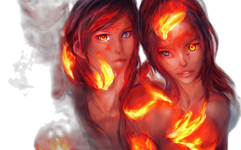 fantasy art, concept art, comic book art, photorealistic, fire, neon lights, red, golden transparent PNG cut-out