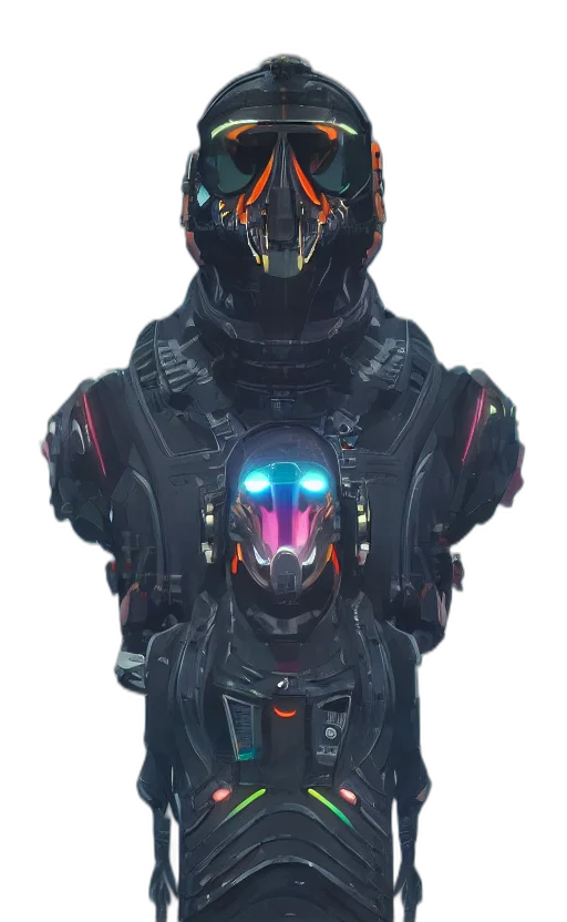 robot, mask, jacket, face, cyberpunk, concept art, 3d render, pixel art transparent PNG cut-out