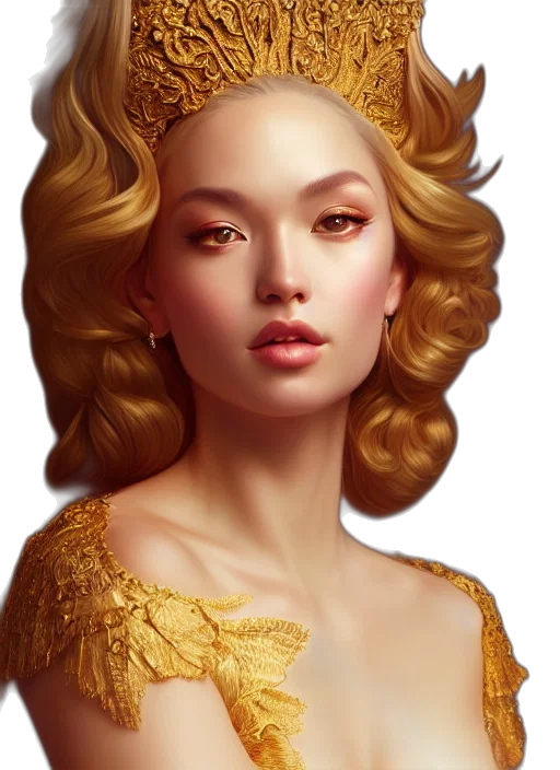crown, jewelry, face, fantasy art, photorealistic, concept art, oil painting, golden transparent PNG cut-out