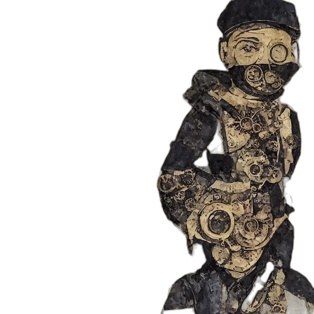 mask, robot, dress, face, concept art, 3d render, steampunk, boy transparent PNG cut-out