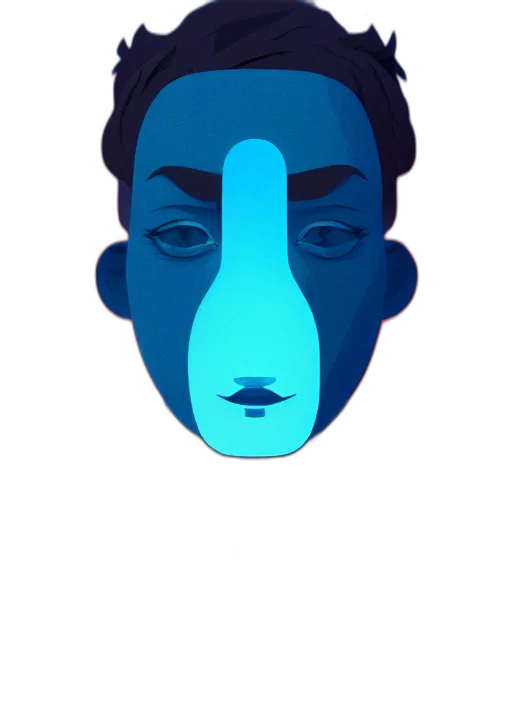 face, mask, robot, creature, cartoon, concept art, vaporwave, 3d render transparent PNG cut-out