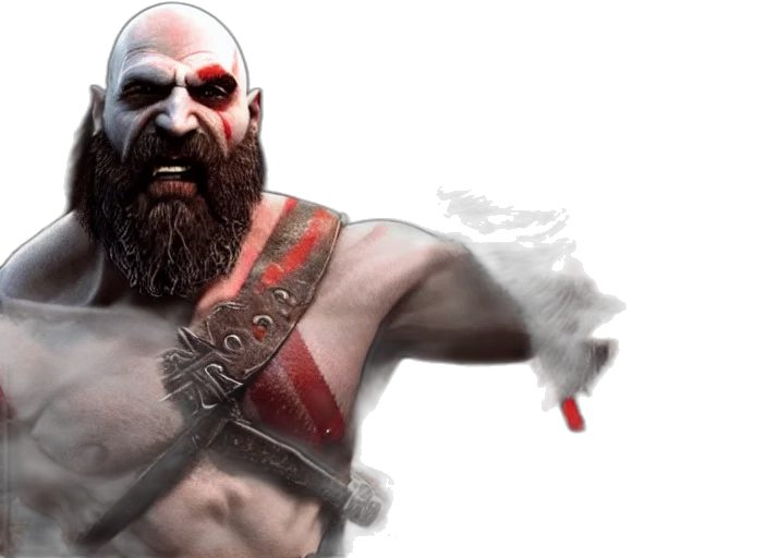concept art, 3d render, fantasy art, photorealistic, game, screenshot, kratos, victoriously transparent PNG cut-out