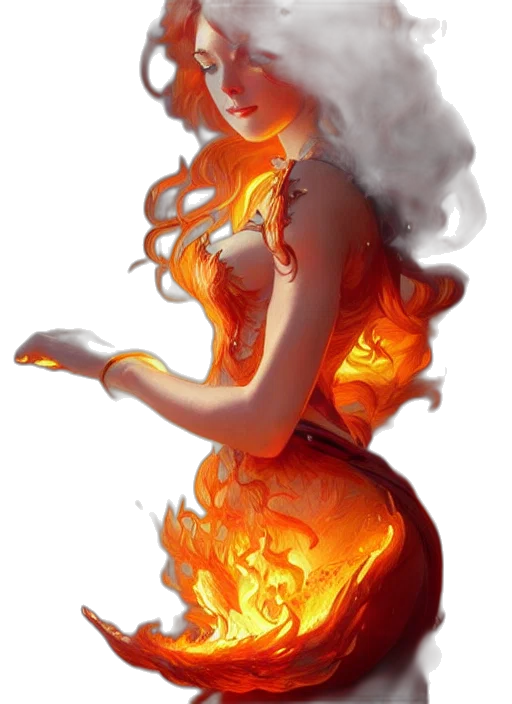 dress, fantasy art, concept art, comic book art, photorealistic, fire, red, golden transparent PNG cut-out