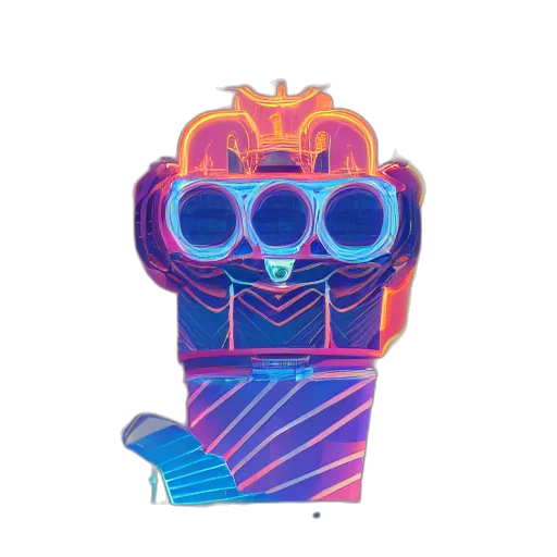 robot, crown, mask, face, vaporwave, concept art, cyberpunk, pixel art transparent PNG cut-out