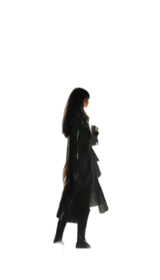 jacket, dress, staff, hair transparent PNG cut-out