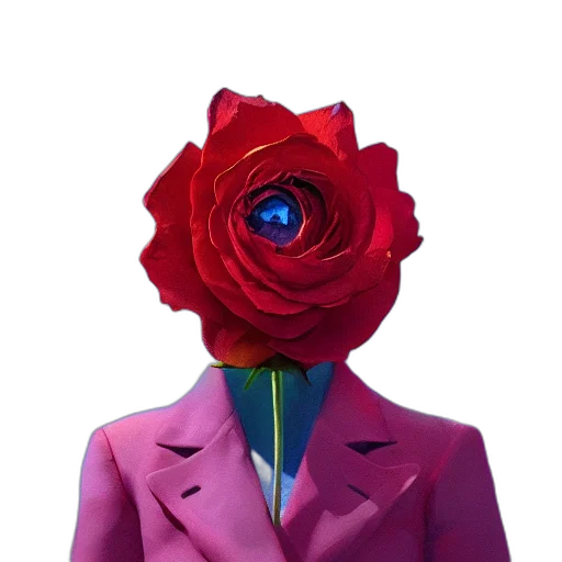 jacket, flower, mask, dress, 3d render, concept art, vaporwave, pixel art transparent PNG cut-out