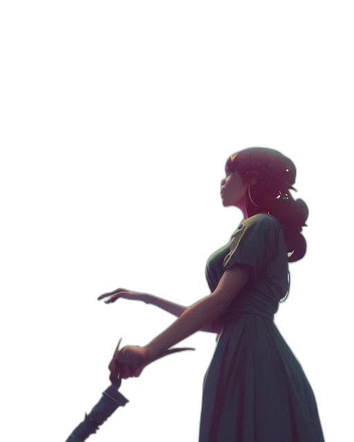 dress, staff, umbrella, weapon, concept art, watercolor, fantasy art, pixel art transparent PNG cut-out