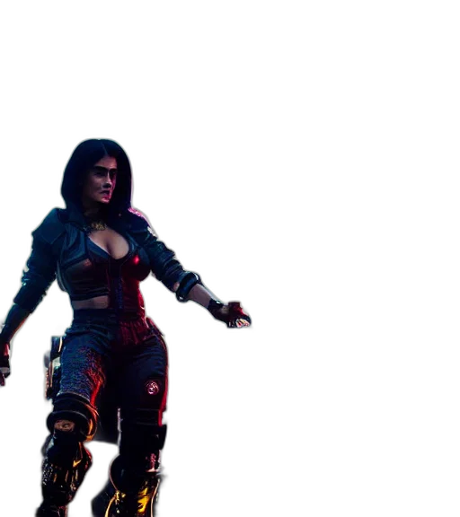 weapon, jacket, concept art, cyberpunk, 3d render, comic book art, fire, neon lights transparent PNG cut-out