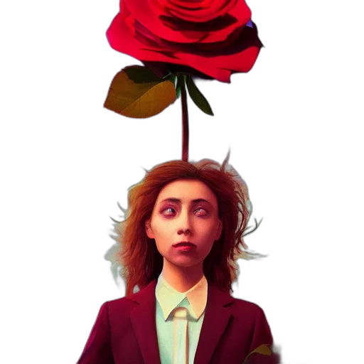 umbrella, staff, flower, face, concept art, comic book art, pixel art, photorealistic transparent PNG cut-out