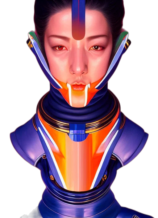 robot, face, mask, jewelry, cyberpunk, 3d render, vaporwave, concept art transparent PNG cut-out