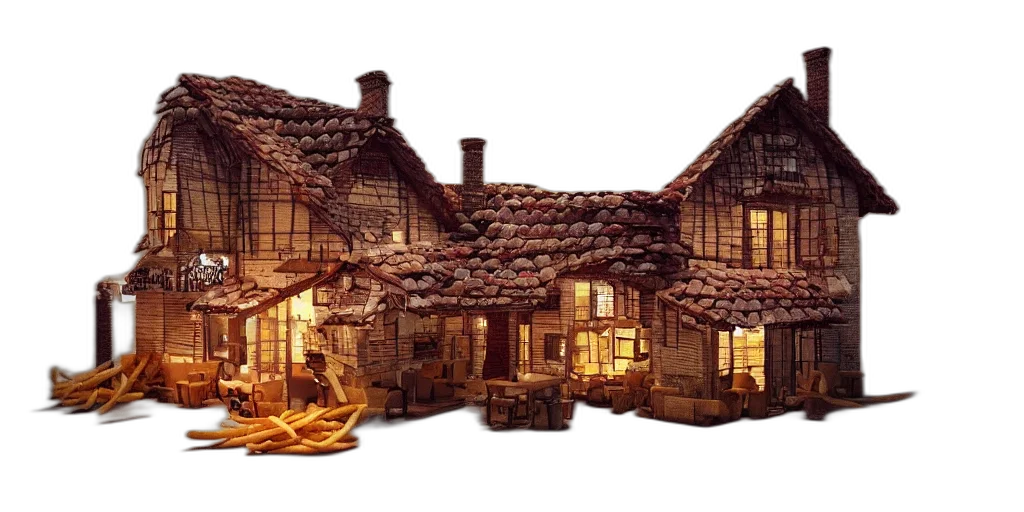 building, furniture, 3d render, concept art, photorealistic, fantasy art, city street, snow transparent PNG cut-out