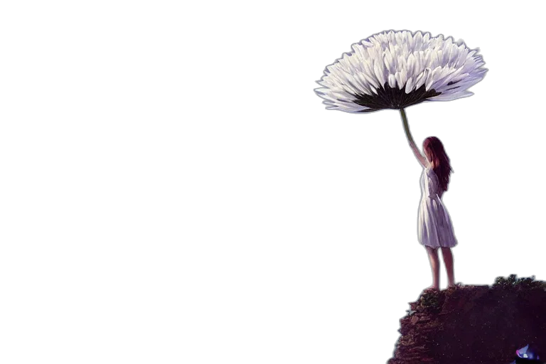 umbrella, dress, flower, tree, concept art, photorealistic, 3d render, fantasy art transparent PNG cut-out