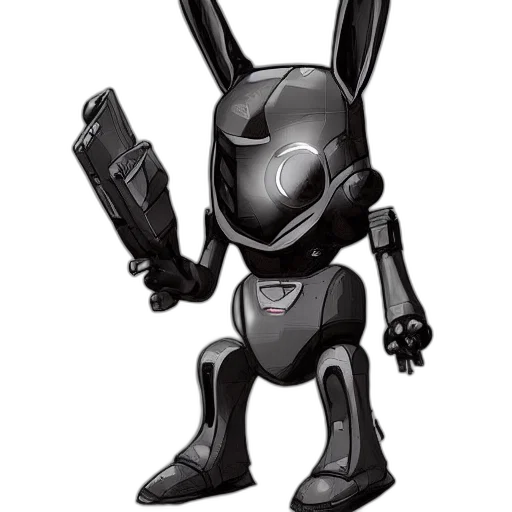 robot, weapon, concept art, cartoon, 3d render, pixel art, rabbit, style transparent PNG cut-out