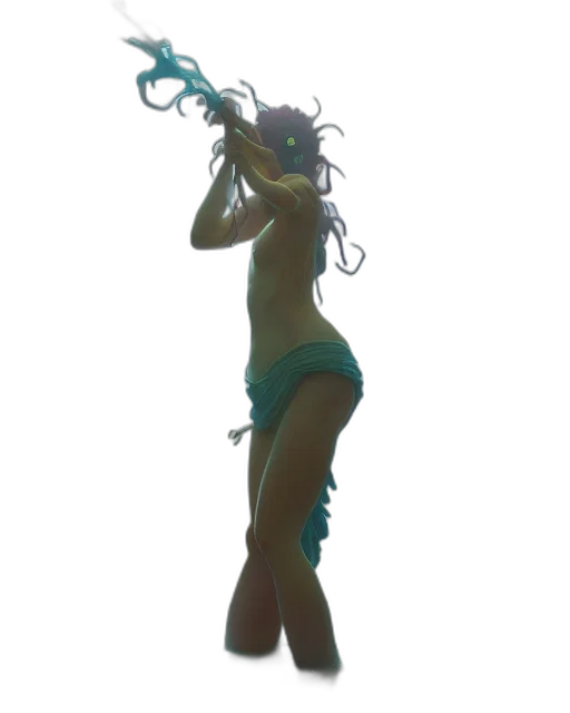 staff, creature, dress, mask, concept art, 3d render, vaporwave, fantasy art transparent PNG cut-out