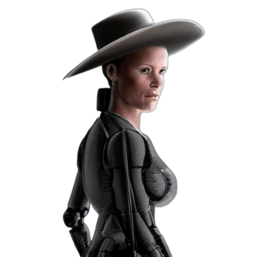 hat, robot, jacket, dress, concept art, 3d render, photorealistic, fantasy art transparent PNG cut-out