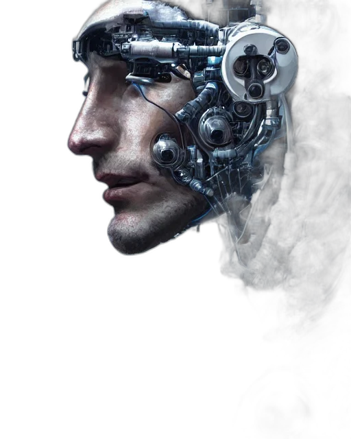 robot, face, mask, cyberpunk, concept art, comic book art, photorealistic, half transparent PNG cut-out