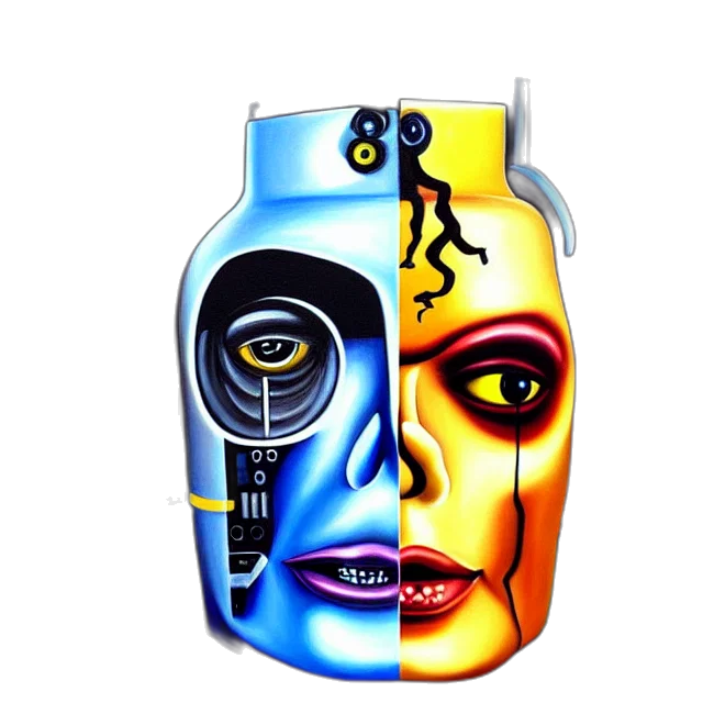 mask, robot, bottle, face, cyberpunk, concept art, comic book art, photorealistic transparent PNG cut-out